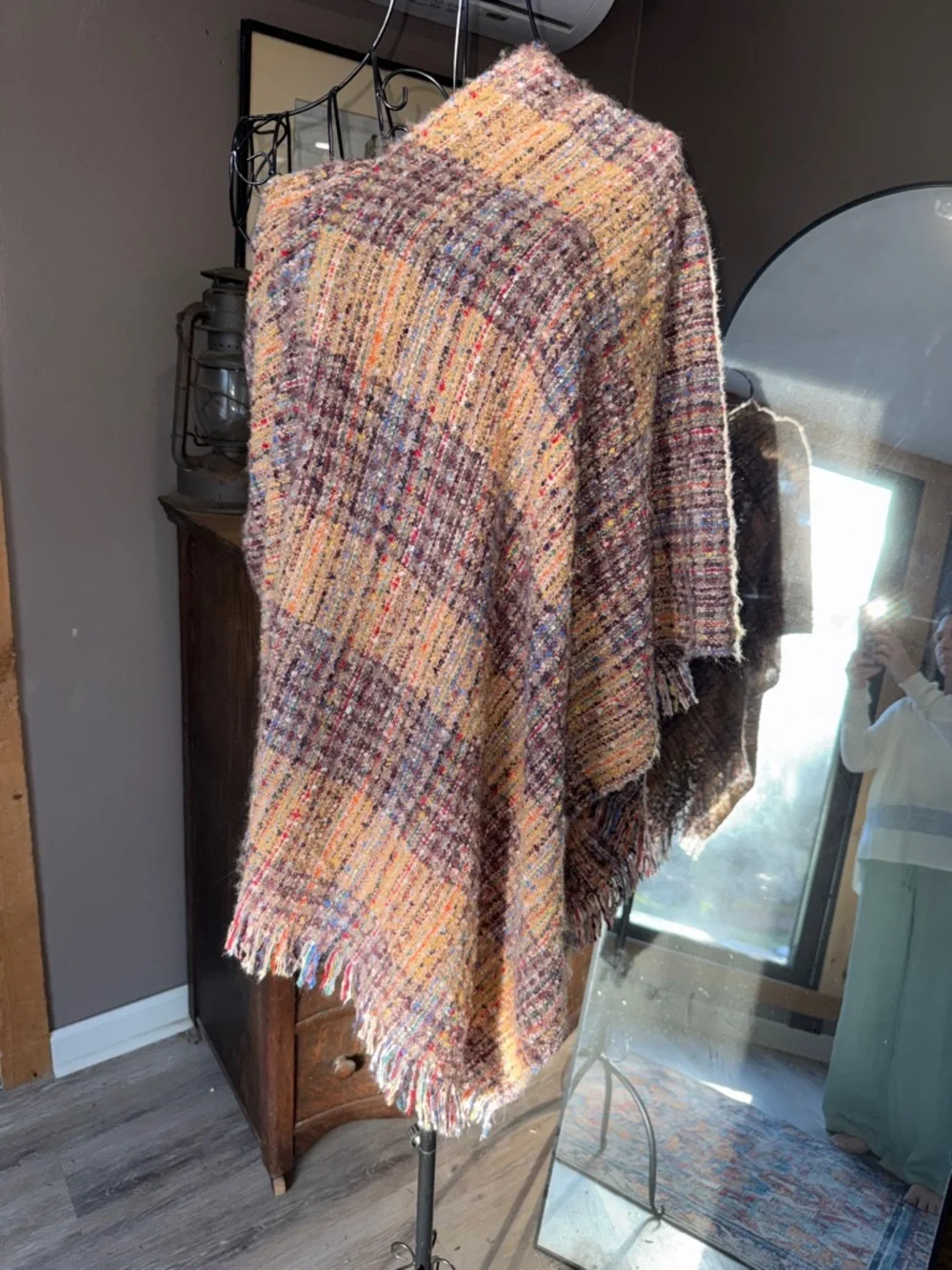Woven Multi-Color Tan Wrap/ Cape with Fringe